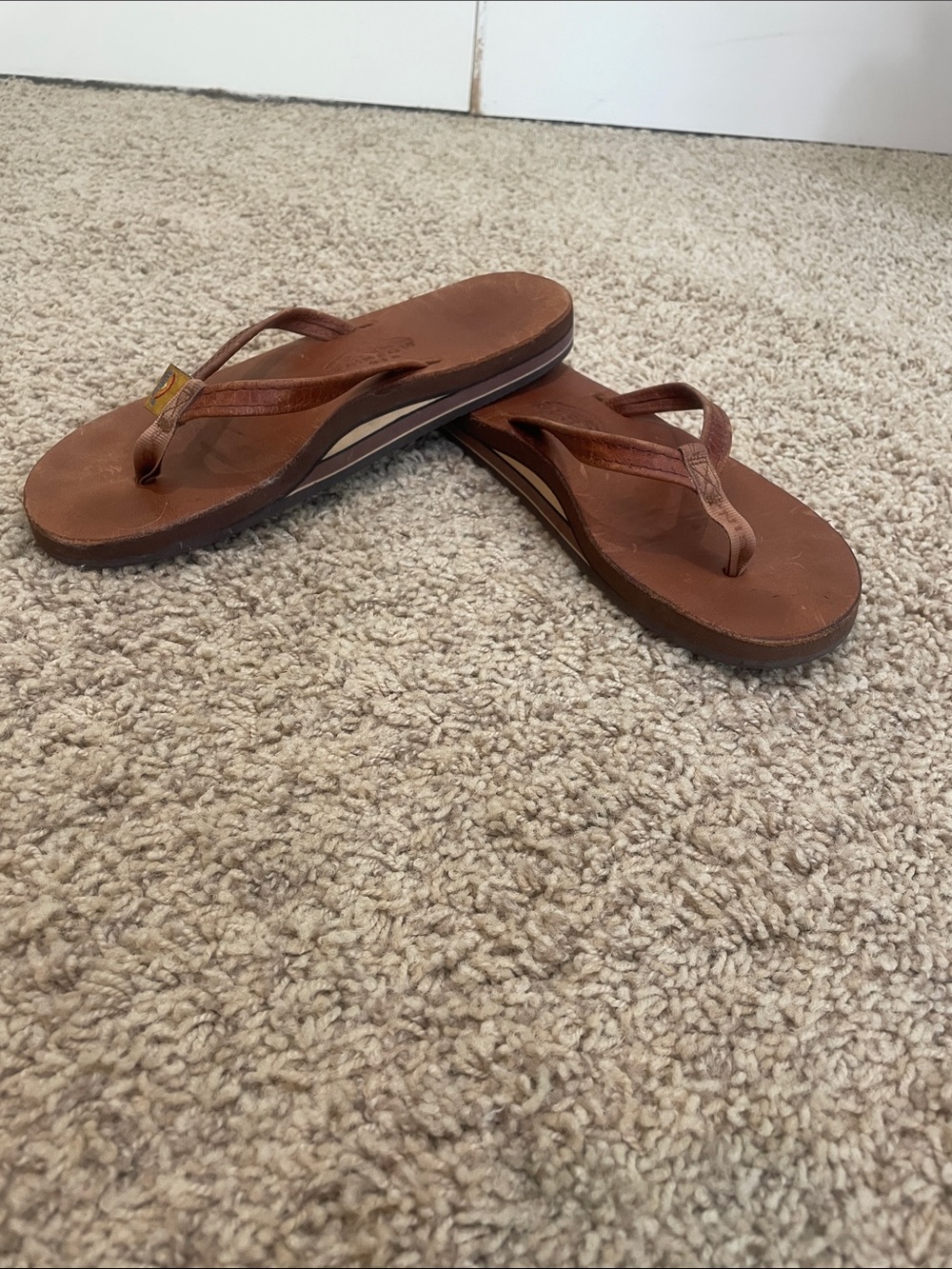 Rainbow Brown Leather Flip Flop Sandals